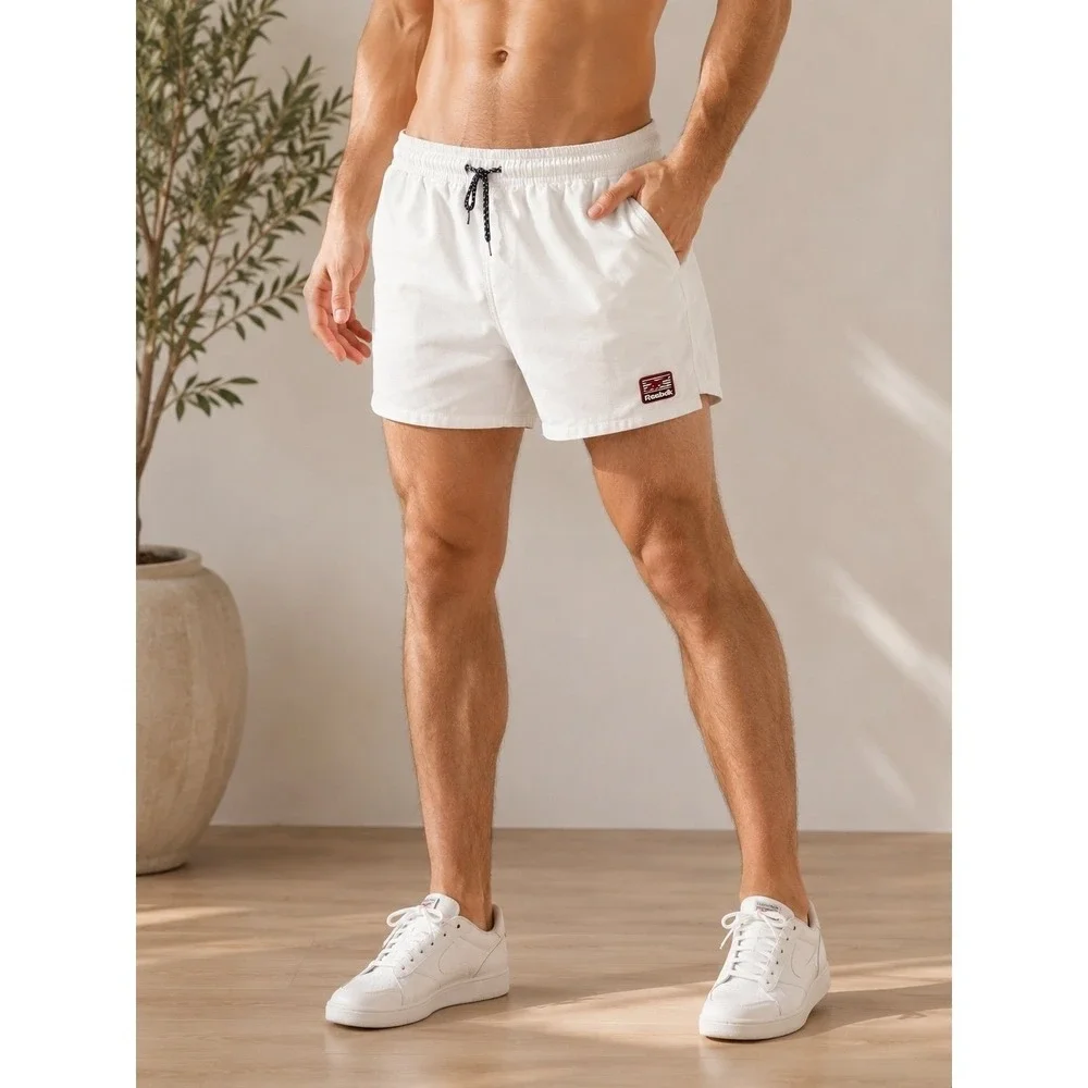 Vintage Reebok Athletic Department White Cotton Shorts Men's L Drawstring Logo